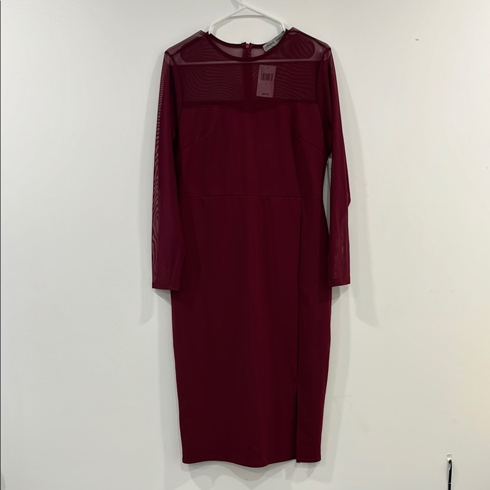 Burgundy Mesh Long Sleeve Dress NWT